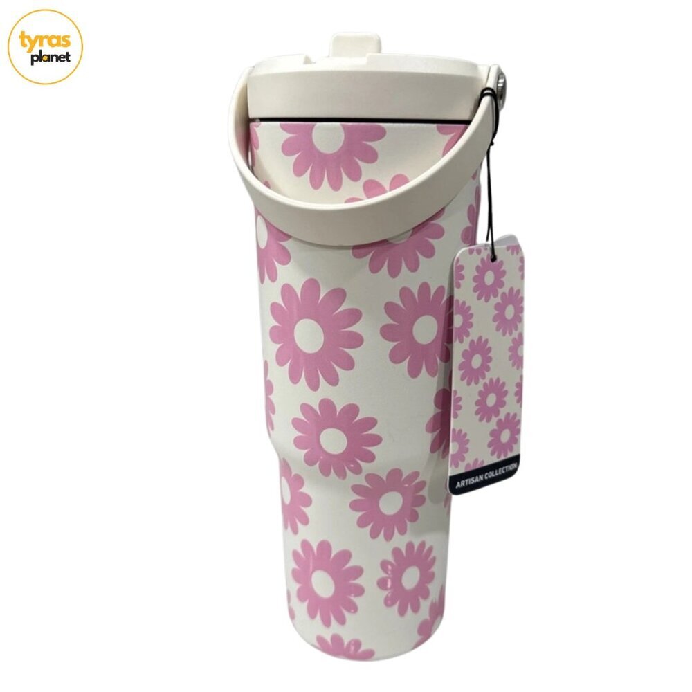Hydrapeak BRIGHT PINK DAISIES water‎ bottle Tumbler Stainless steel 32oz NEW